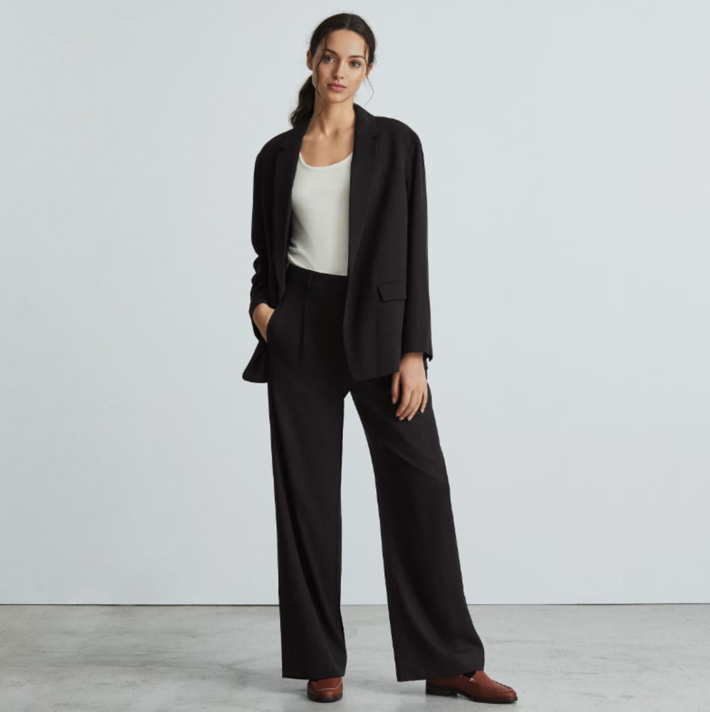 Everlane Womens The Way-High Drape Pants Size 14 30" Inseam Pleated Black NWT